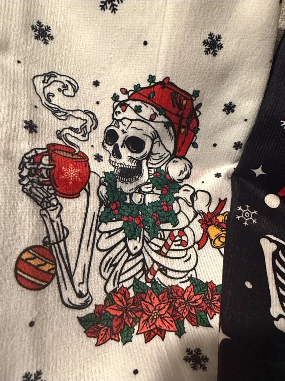 Skeleton Christmas Holiday Kitchen Towels - Black & White Set of 3